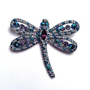 Vintage Tara Dragonfly Brooch Pin with Purple & Blue Aurora Borealis Rhinestones